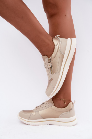 Oselia Leder-Sneaker mit dekorativem Reißverschluss in gold-beige 2