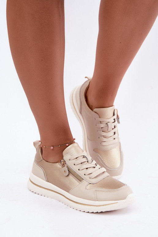 Oselia Leder-Sneaker mit dekorativem Reißverschluss in gold-beige