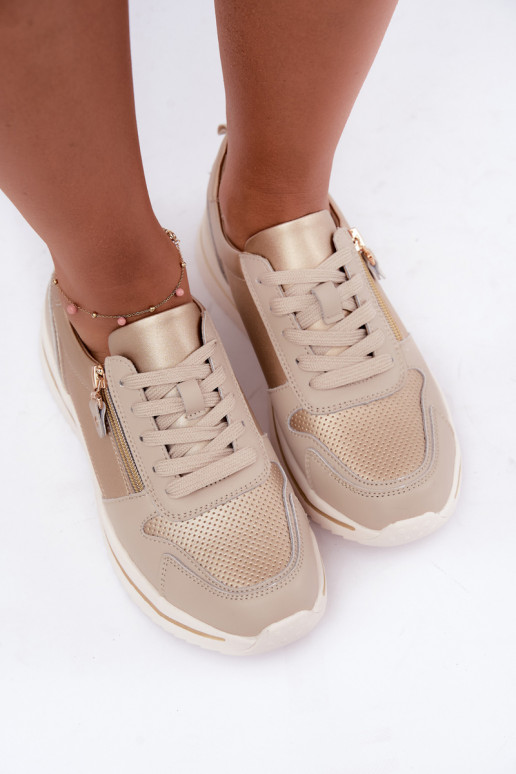 Oselia Leder-Sneaker mit dekorativem Reißverschluss in gold-beige