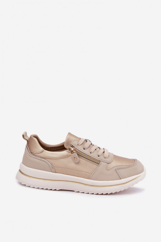 Oselia Leder-Sneaker mit dekorativem Reißverschluss in gold-beige