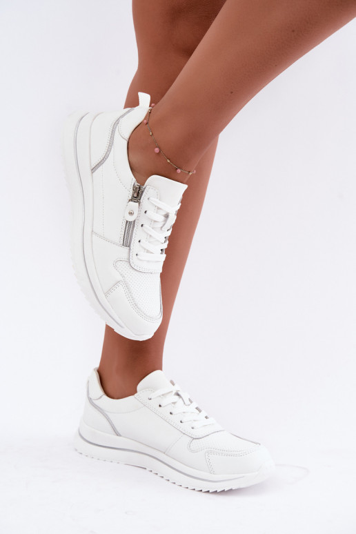 Oselia Leder-Sneaker mit dekorativem Reißverschluss in weiß