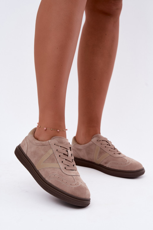 Cariva sandfarbene Leder- und Veloursleder-Sneaker