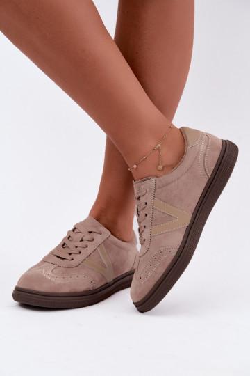 Cariva sandfarbene Leder- und Veloursleder-Sneaker 2