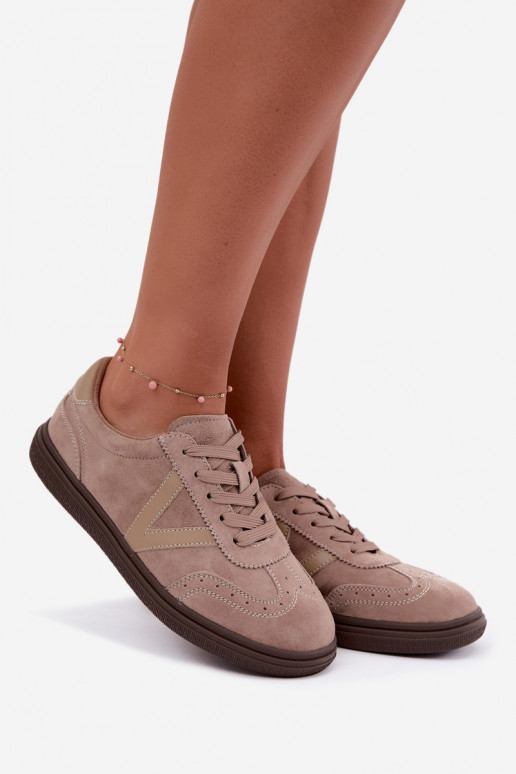 Cariva sandfarbene Leder- und Veloursleder-Sneaker