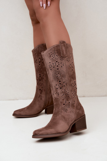Garena braune Cowboy-Stiefel mit Ausschnitten 2