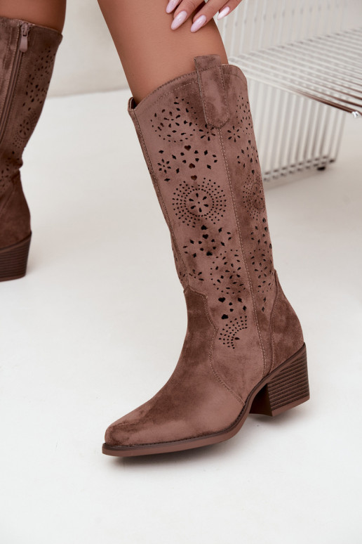 Garena braune Cowboy-Stiefel mit Ausschnitten