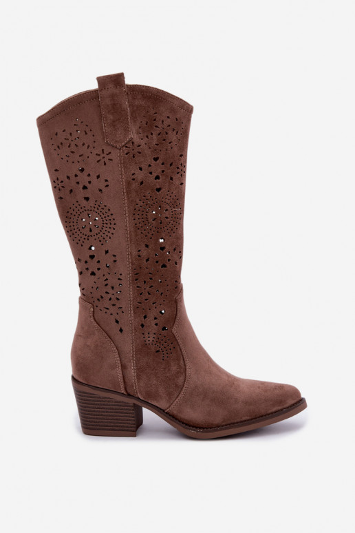 Garena braune Cowboy-Stiefel mit Ausschnitten