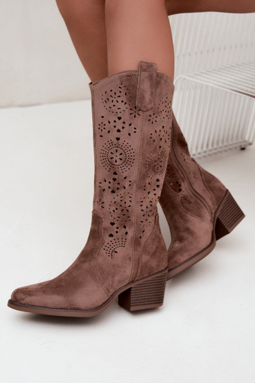 Garena braune Cowboy-Stiefel mit Ausschnitten
