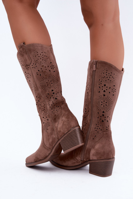 Garena braune Cowboy-Stiefel mit Ausschnitten