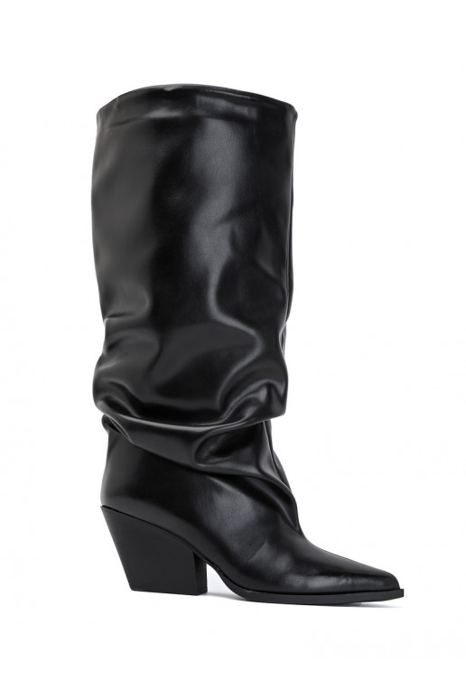 Damen kniehohe Stiefel mit gebogenem Obermaterial und Absätzen in schwarzer Farbe Durela