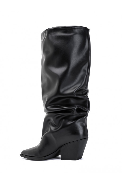 Damen kniehohe Stiefel mit gebogenem Obermaterial und Absätzen in schwarzer Farbe Durela