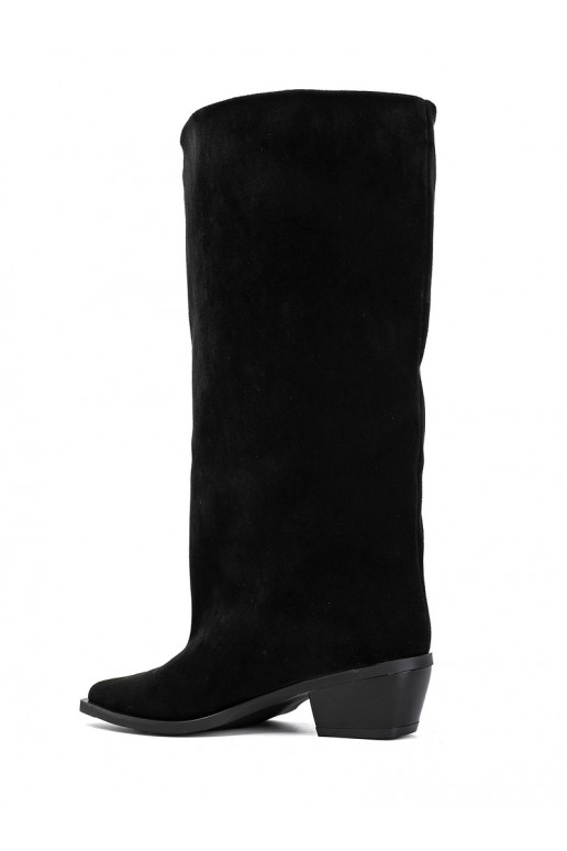 Schlupfstiefel mit Absatz aus Kunstveloursleder schwarz Casella