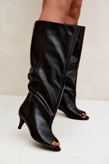 Stiefel mit offenen Zehen auf schmalem Absatz aus schwarzem Kunstleder Velise 2