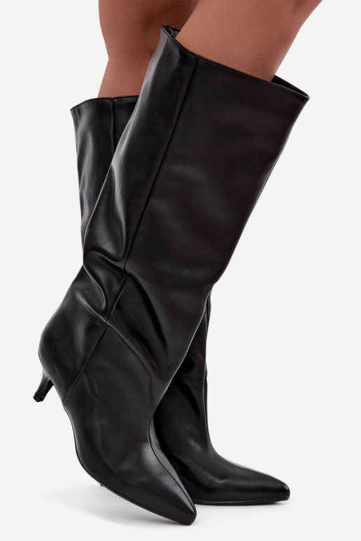 Stiefeletten mit Absatz aus schwarzem Kunstveloursleder Desya