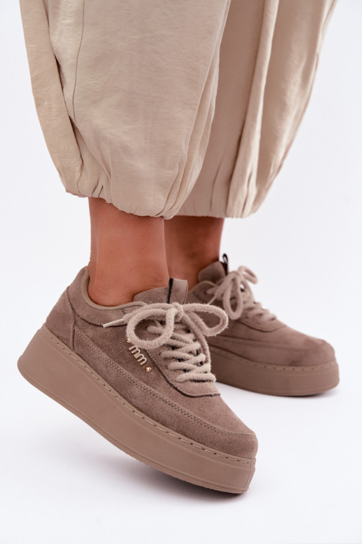 Sneaker aus Veloursleder mit Plattform in Ton Teysa