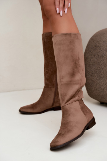 Damen lange Stiefel auf niedrigem Absatz in Sand Feretta 2