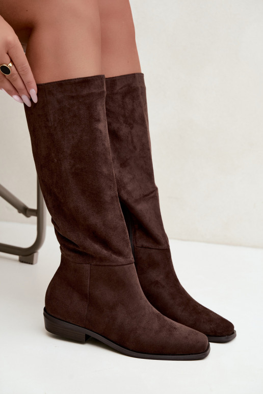 Damen lange Stiefel auf niedrigem Absatz in Schokolade Feretta
