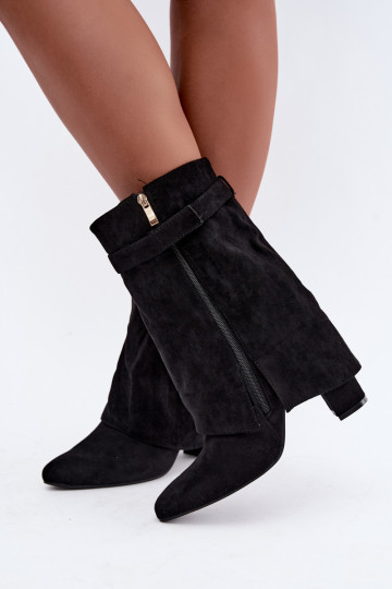 Damen warme Stiefeletten mit verzierten Absätzen in schwarz Luvielle 2