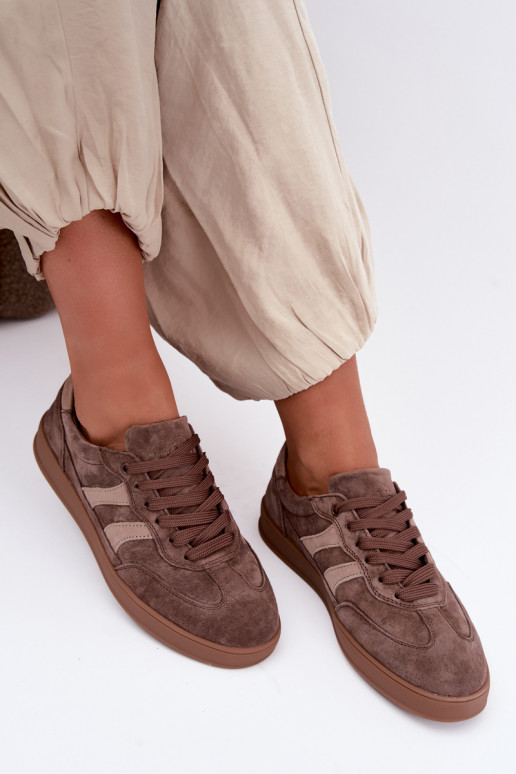 Damen Sneakers aus braunem Veloursleder Vinceza 95438