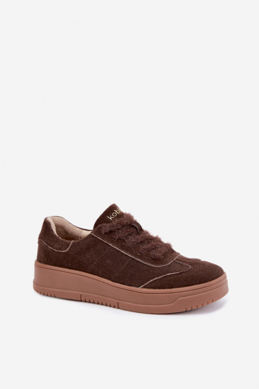 Faux-Suede-Sneaker mit Fell und Schnürsenkeln Kobbo 79655 schokoladenbraun