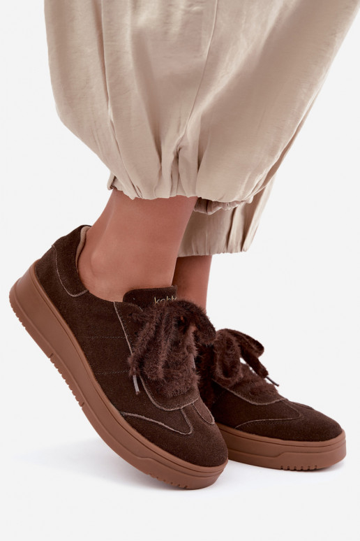 Faux-Suede-Sneaker mit Fell und Schnürsenkeln Kobbo 79655 schokoladenbraun