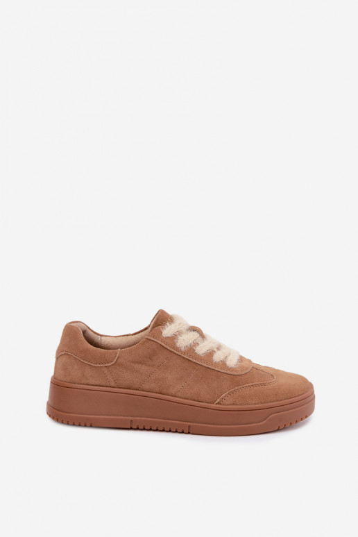 Faux-Suede-Sneaker mit Fell und Schnürsenkeln Kobbo 79655 braun