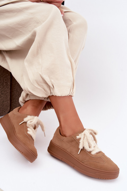 Faux-Suede-Sneaker mit Fell und Schnürsenkeln Kobbo 79655 braun