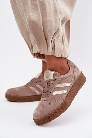 Leder Damen Sneakers mit Plattform D&A LR62-7107 sandfarben 2