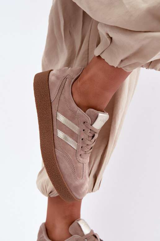 Leder Damen Sneakers mit Plattform D&A LR62-7107 sandfarben