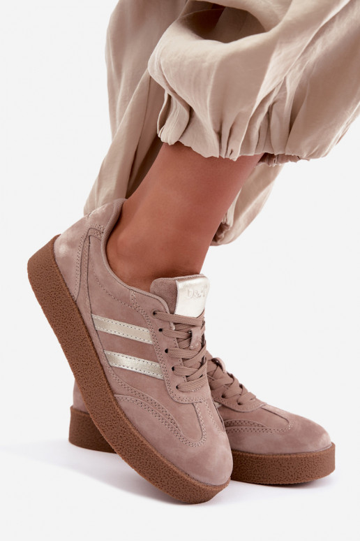 Leder Damen Sneakers mit Plattform D&A LR62-7107 sandfarben