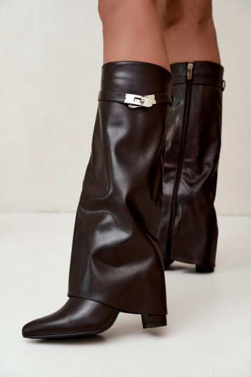 Wärmende Damenstiefel mit genähtem Schaft und Absätzen schokoladenbraun Salia 2