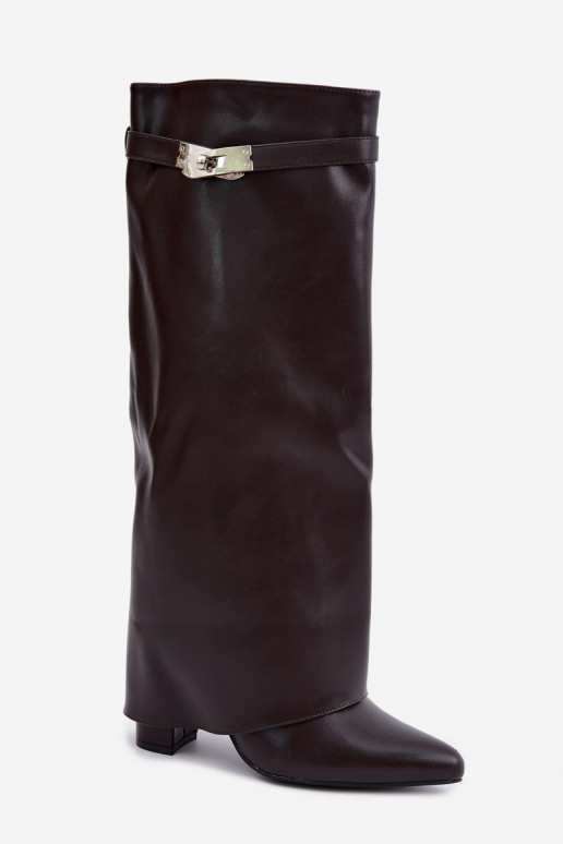Wärmende Damenstiefel mit genähtem Schaft und Absätzen schokoladenbraun Salia