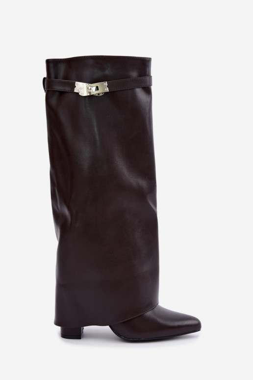 Wärmende Damenstiefel mit genähtem Schaft und Absätzen schokoladenbraun Salia