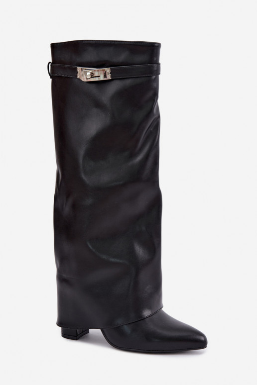 Wärmende Damenstiefel mit genähtem Schaft und Absätzen schwarz Salia