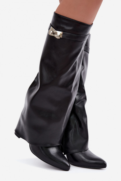 Wärmende Damenstiefel mit genähtem Schaft und Absätzen schwarz Salia