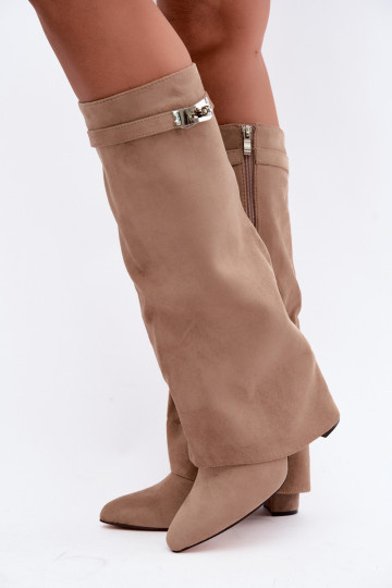 Wärmende Damenstiefel mit genähtem Schaft und Absätzen sandfarben Salia 2