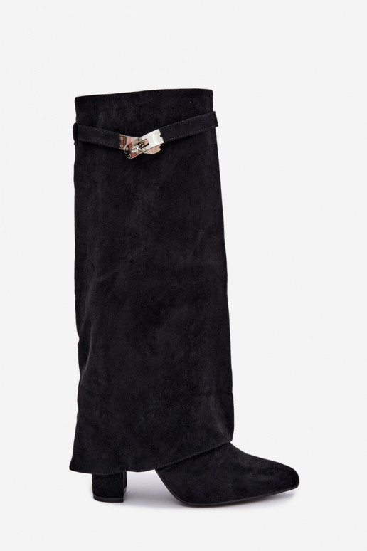 Wärmende Damenstiefel mit genähtem Schaft und Absätzen schwarz Salia