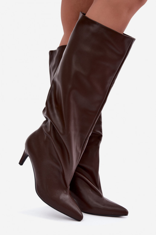 Wärmende Damen Stiefeletten mit dünnen Absätzen schokoladenbraun Olivienne