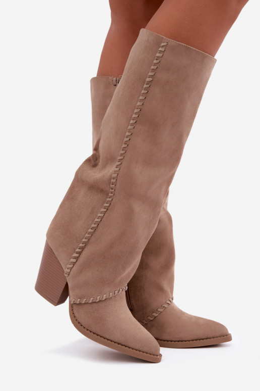Damenstiefel im Cowboy-Stil mit Blockabsatz sandfarben Noeline