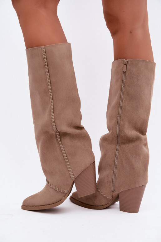 Damenstiefel im Cowboy-Stil mit Blockabsatz sandfarben Noeline
