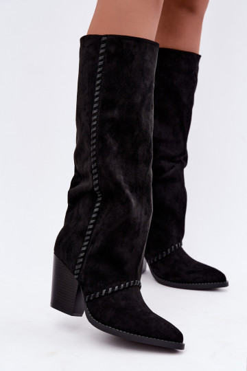 Damen-Kniehohe Cowboy-Stiefel mit Blockabsatz in Schwarz Noeline 2
