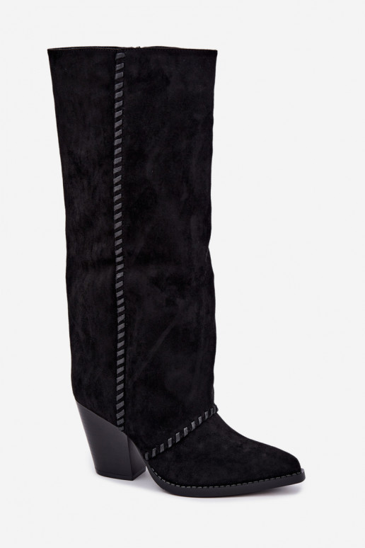 Damen-Kniehohe Cowboy-Stiefel mit Blockabsatz in Schwarz Noeline