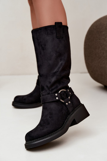 Damen-Kniehohe Stiefel mit dekorativen Details in Schwarz Morla 2