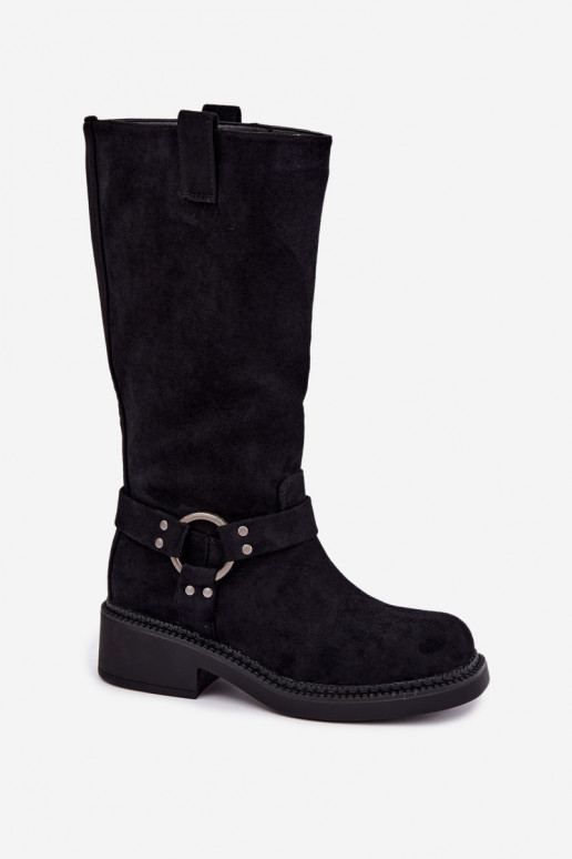 Damen-Kniehohe Stiefel mit dekorativen Details in Schwarz Morla