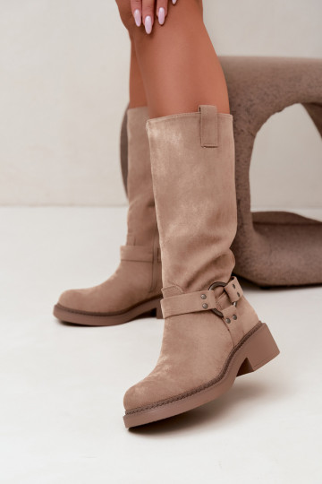 Damen-Kniehohe Stiefel mit dekorativen Details in Sand Morla 2