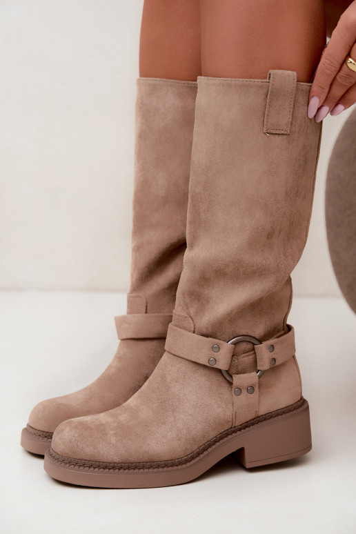 Damen-Kniehohe Stiefel mit dekorativen Details in Sand Morla