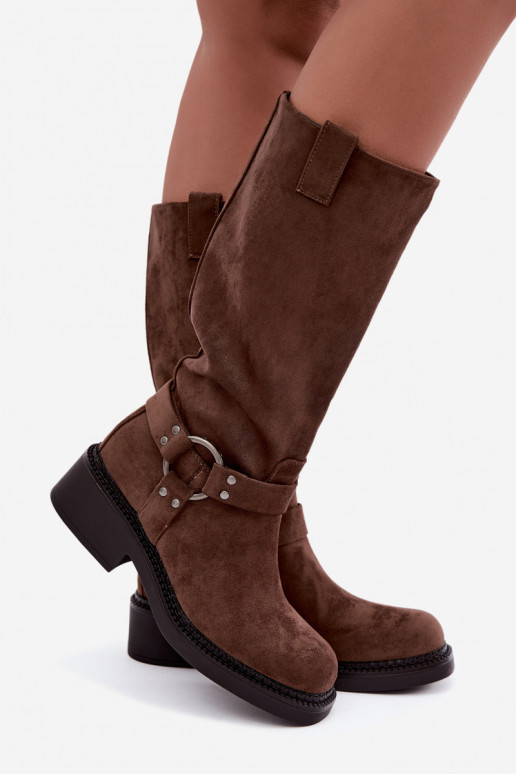 Damen-Kniehohe Stiefel mit dekorativen Details in Braun Morla