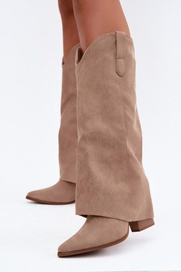 Damen-Kniehohe Cowboy-Stiefel mit Absatz in Sand Kalena 2