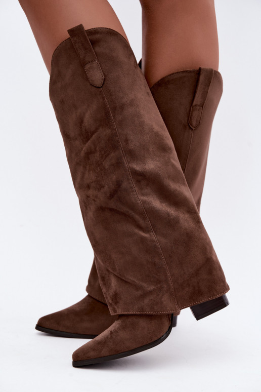 Damen-Kniehohe Cowboy-Stiefel mit Absatz in Braun Kalena