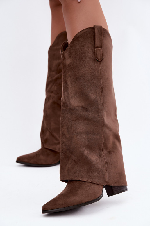 Damen-Kniehohe Cowboy-Stiefel mit Absatz in Braun Kalena